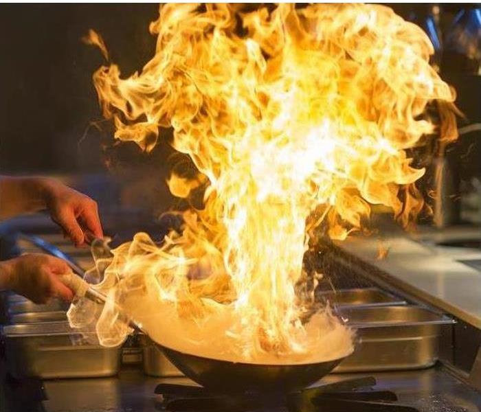 Fire above frying pan while cooking