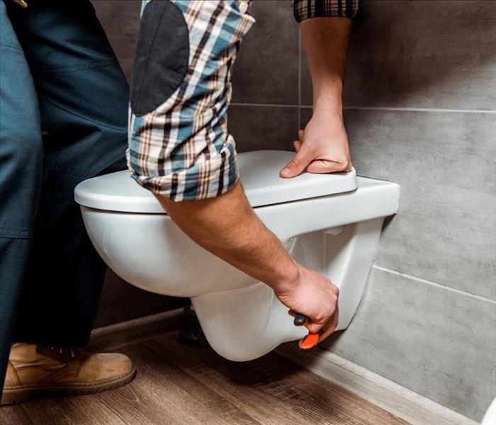 Image of a person fixing a toilet