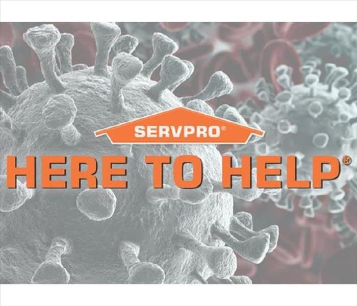 Image of coronavirus with orange letters stating Here to help